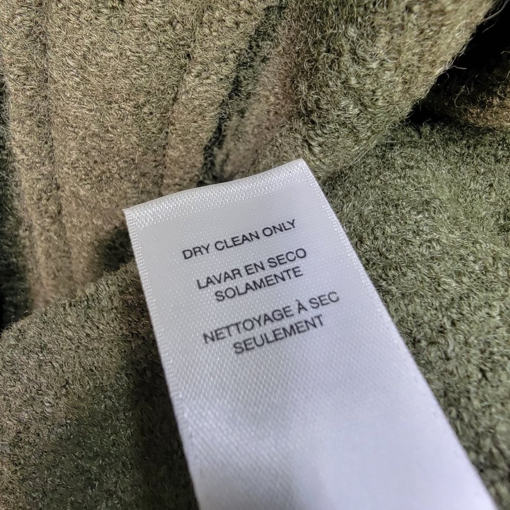 Y2K Chico's Green Wool Blend Ruffled Round Neck Button Up Maximalist Jacket Coat - Picture 14 of 15